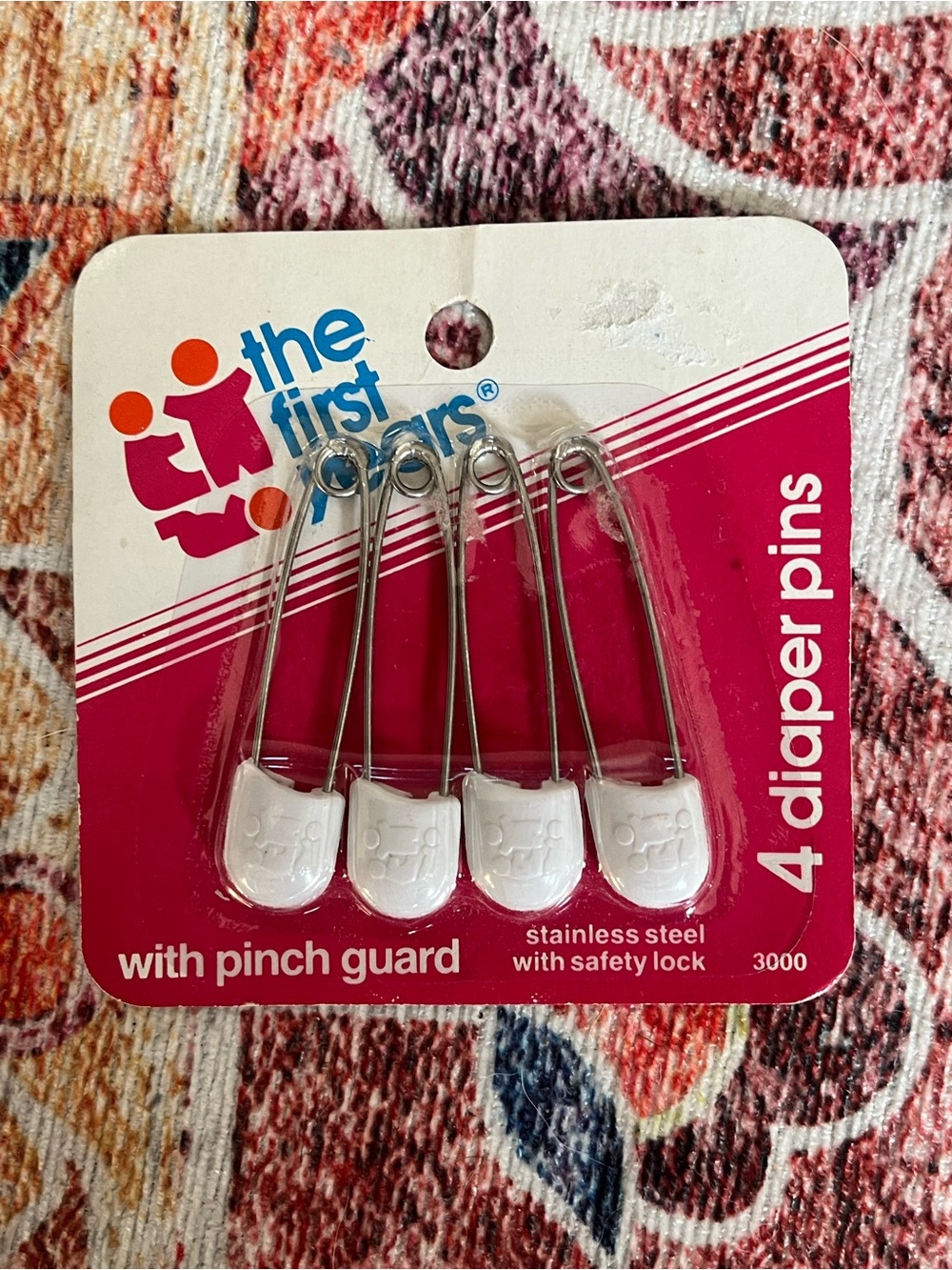Vintage the first years 4 White Diaper Pins with Pinch Guard
